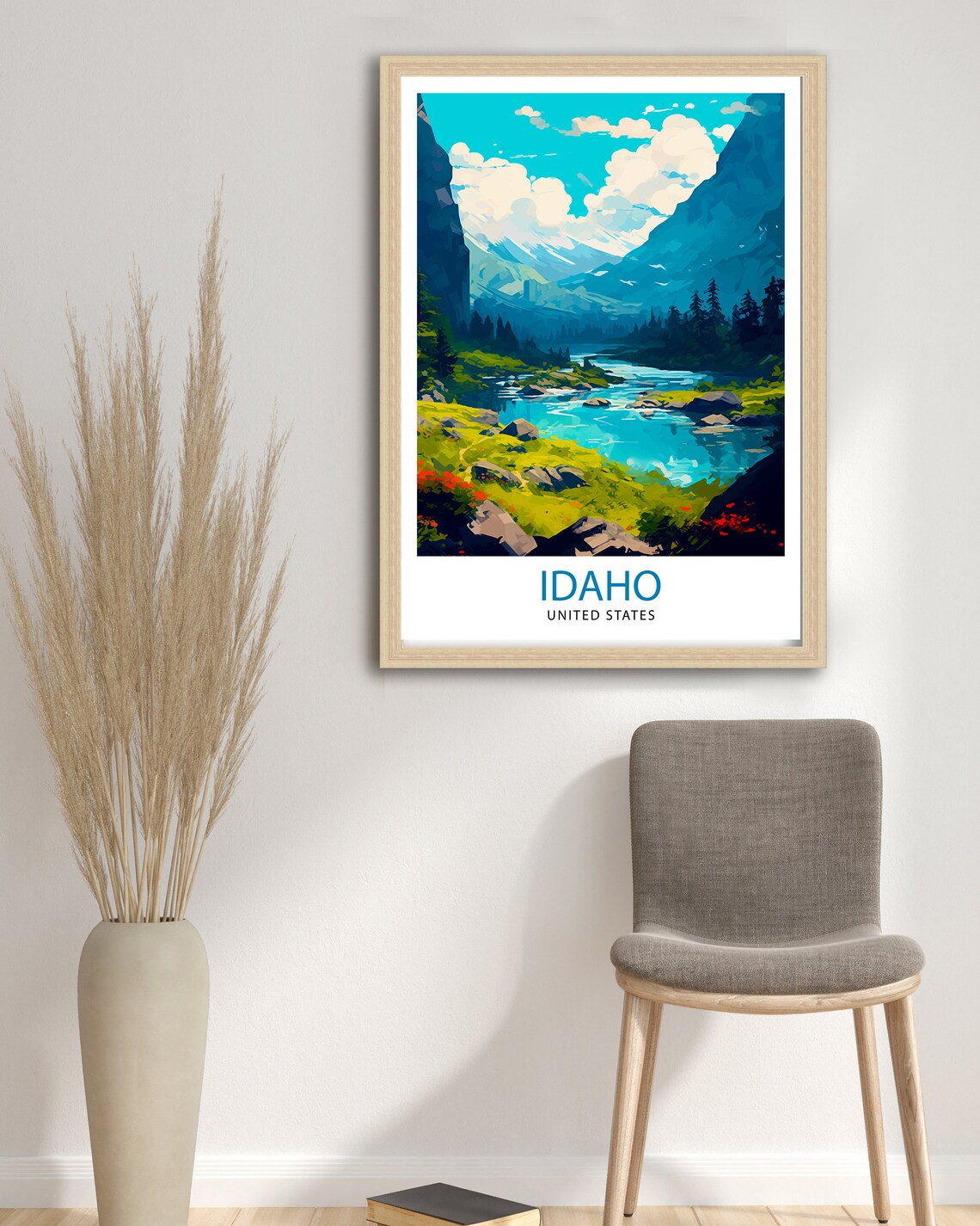 Idaho United States Mountain River Valley Pine Forest Travel Poster - Image 3