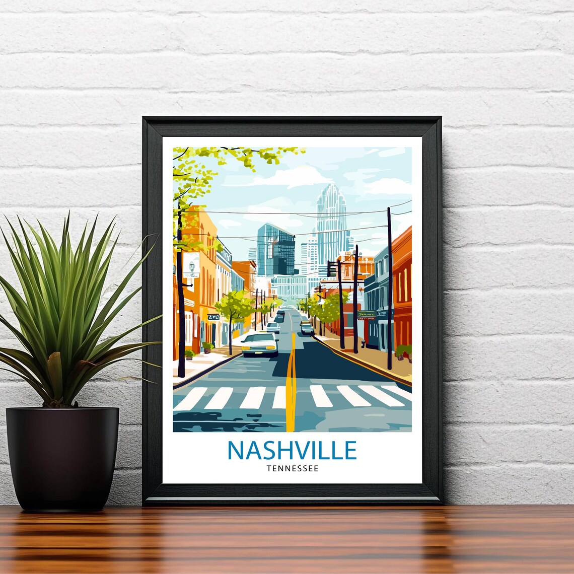 Nashville Music City Tennessee Downtown Street Skyline Poster - Image 2