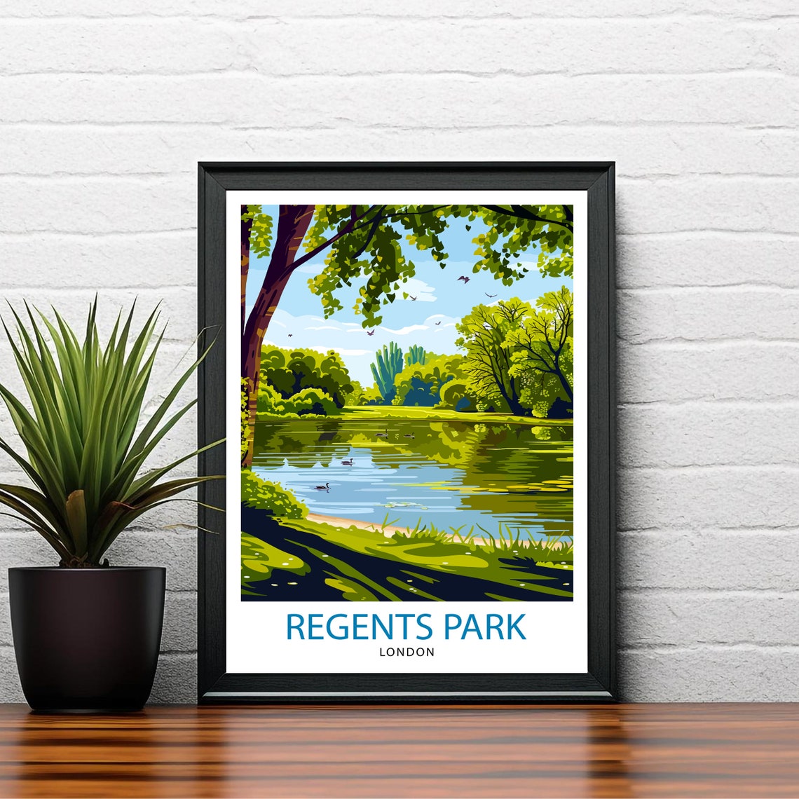 Regents Park London Lake Ducks Green Oasis Travel Beautiful Poster - Image 2