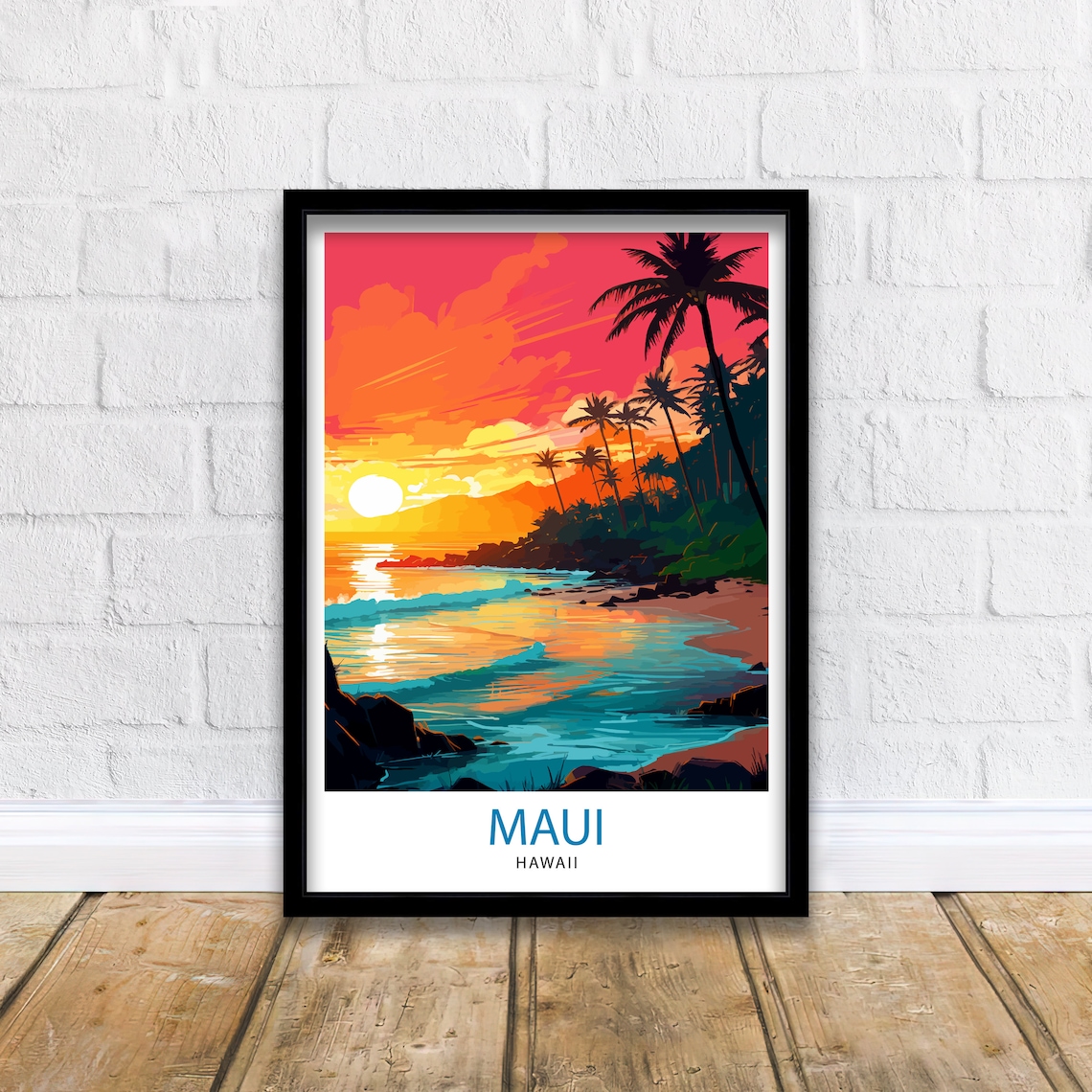 Maui Hawaii Travel Poster, Tropical Island Art