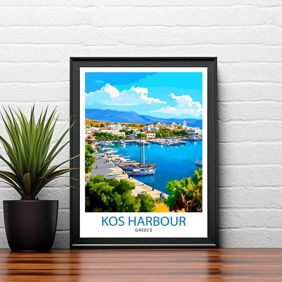 Kos Harbour Greece Travel Poster, Greek Place Art - Image 2