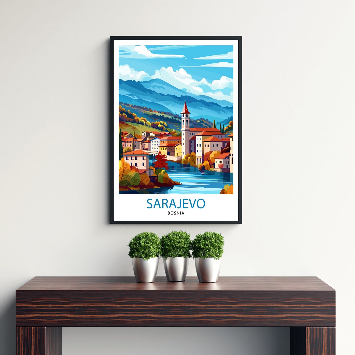 Sarajevo Bosnia Riverside Old Town Mountains Travel Beautiful Poster - Image 3