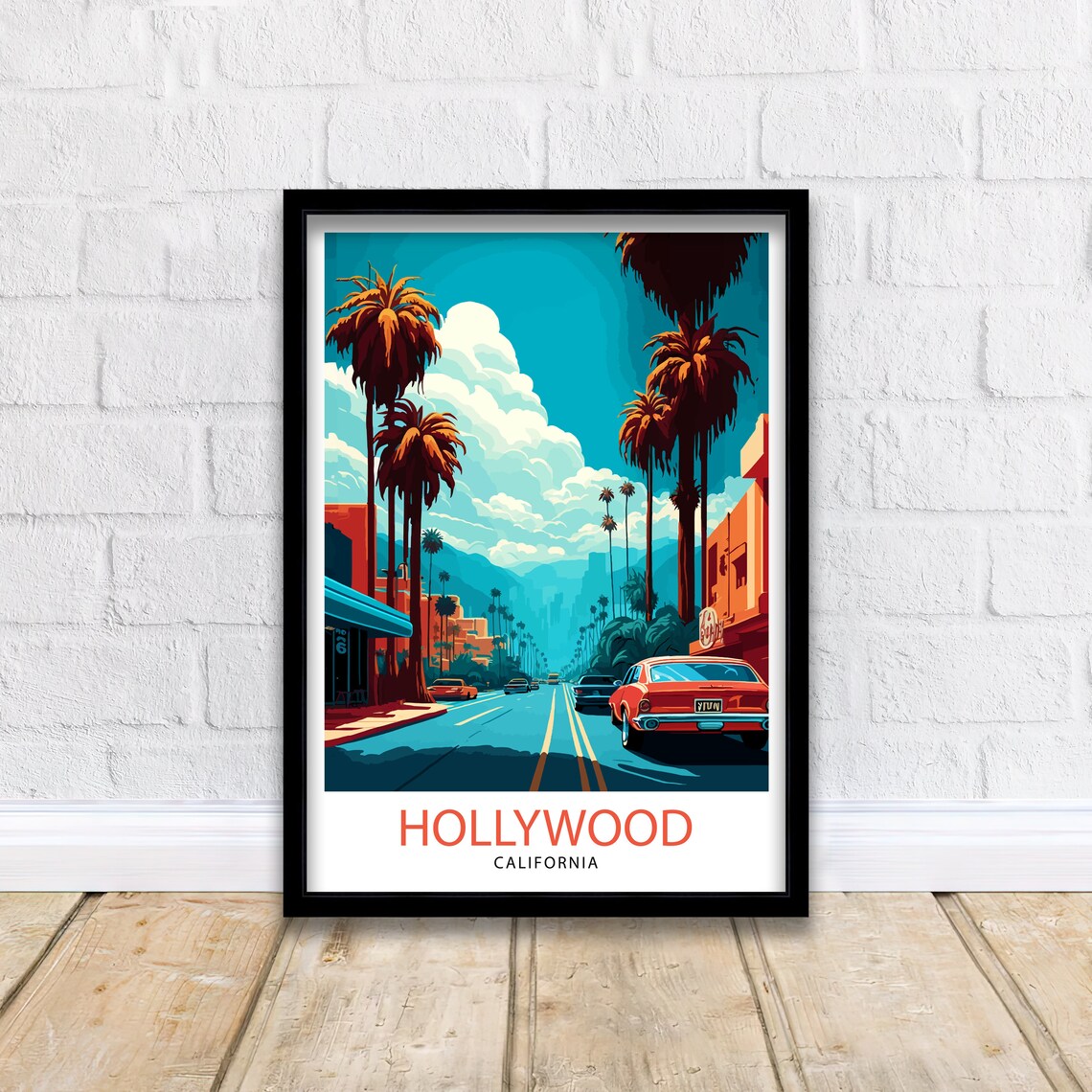 Hollywood California Travel Poster, Illustrated Wall Art - Image 2
