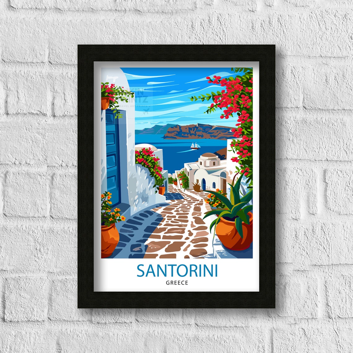 Santorini Greece Whitewashed Alley Caldera View Travel Poster - Image 3