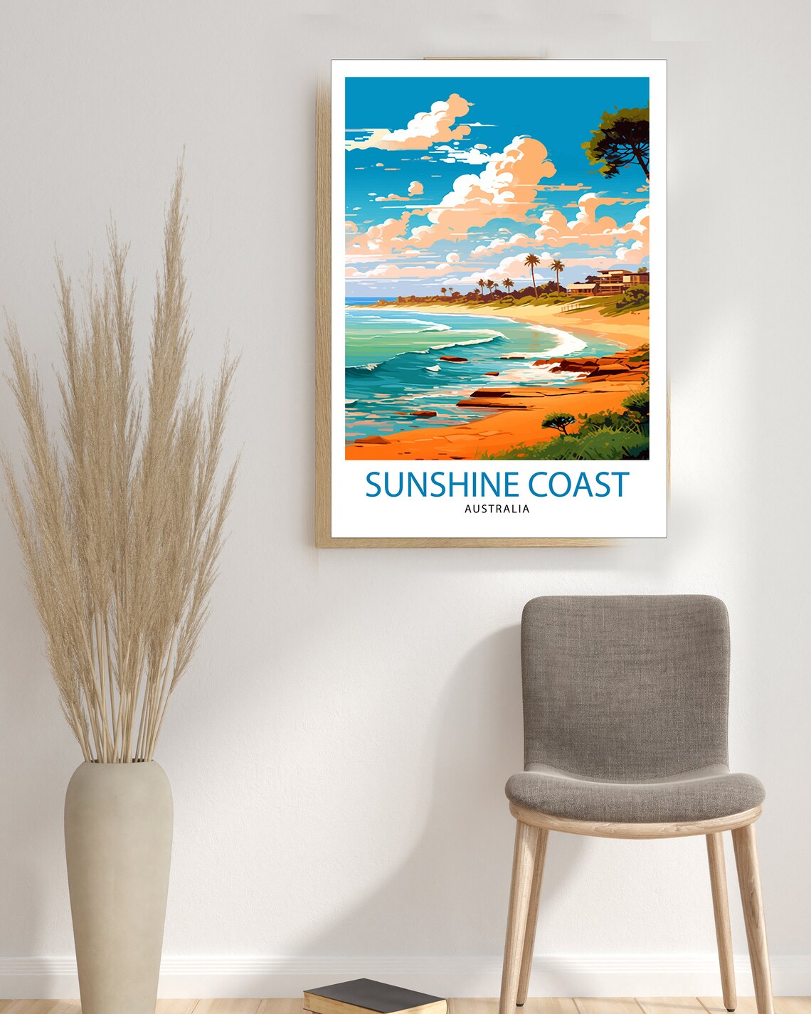 Sunshine Coast Australia Beach Waves Palm Trees Travel Poster - Image 3