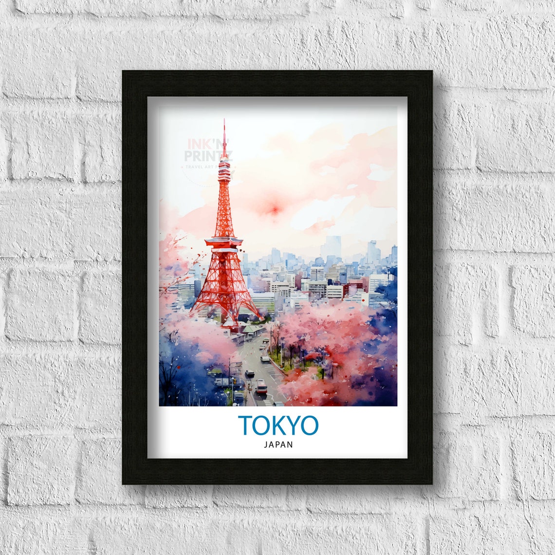 Tokyo Tower Japan Spring Cherry Blossom Watercolor Sakura Poster - Image 3