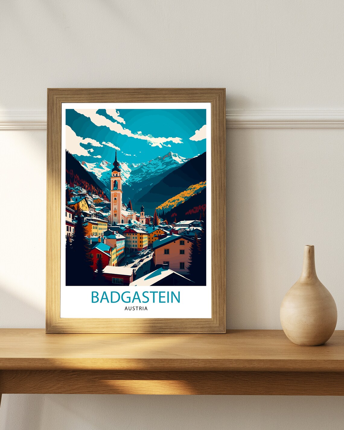 Badgastein Austria Alpine Church Town Snowy Peaks Travel Poster - Image 2