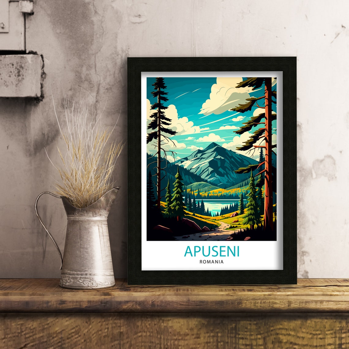 Apuseni Romania Mountain Travel Poster Forest Lake Landscape Art - Image 3