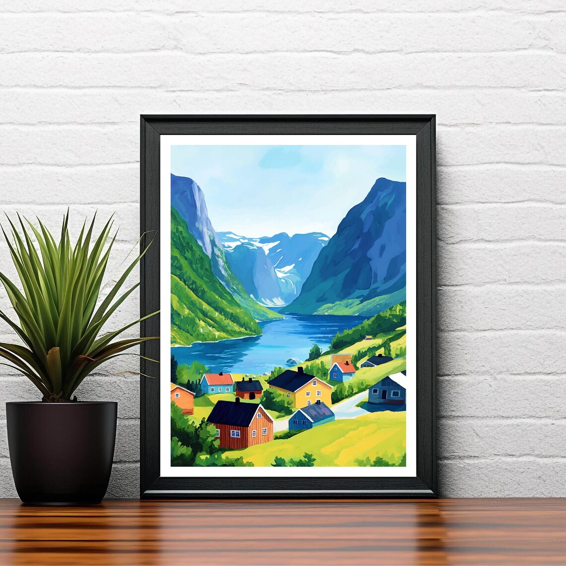 Olden Norway Travel Poster, Norwegian Fjord Landscape - Image 2