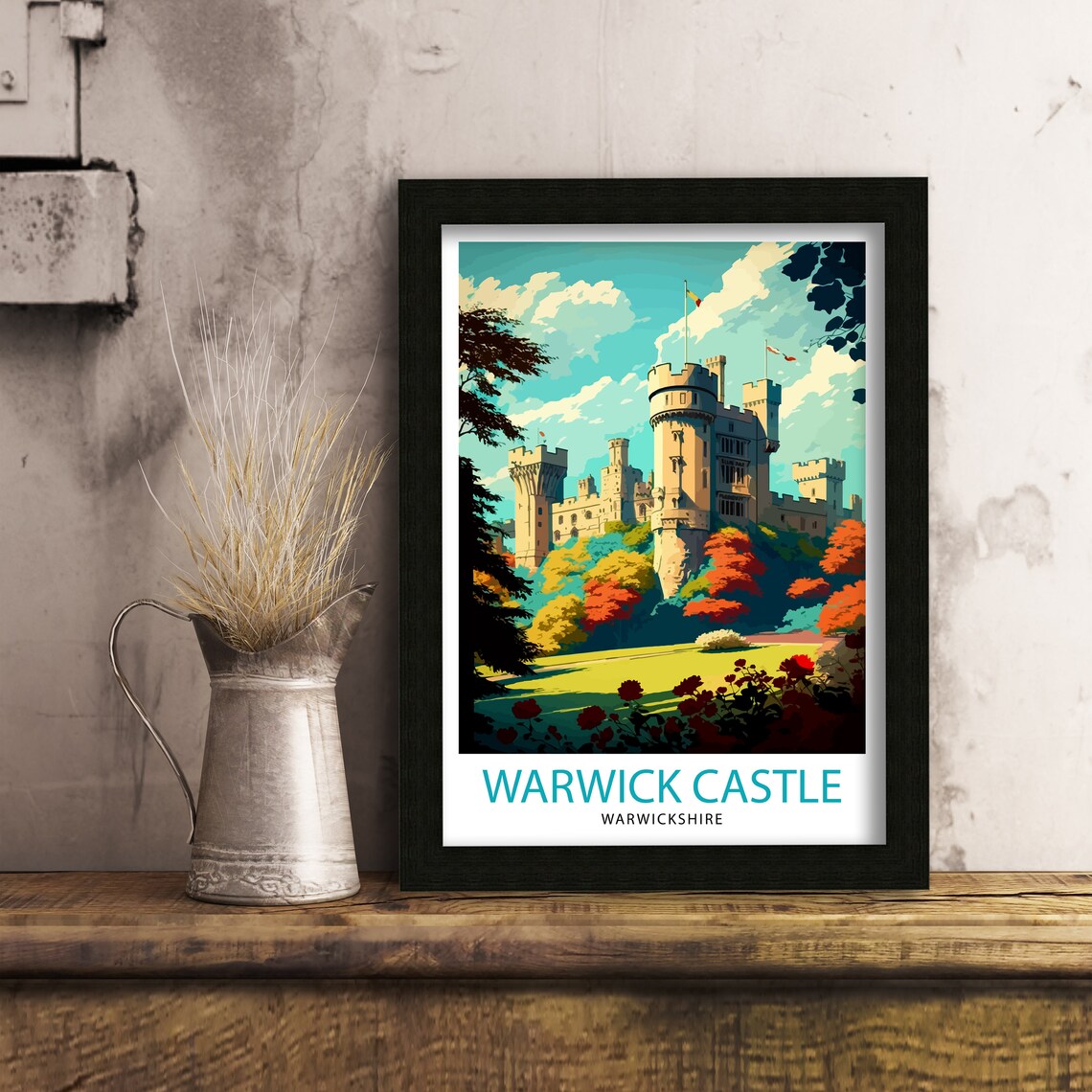 Warwickshire Castle Travel Poster, Warwickshire Decor - Image 3