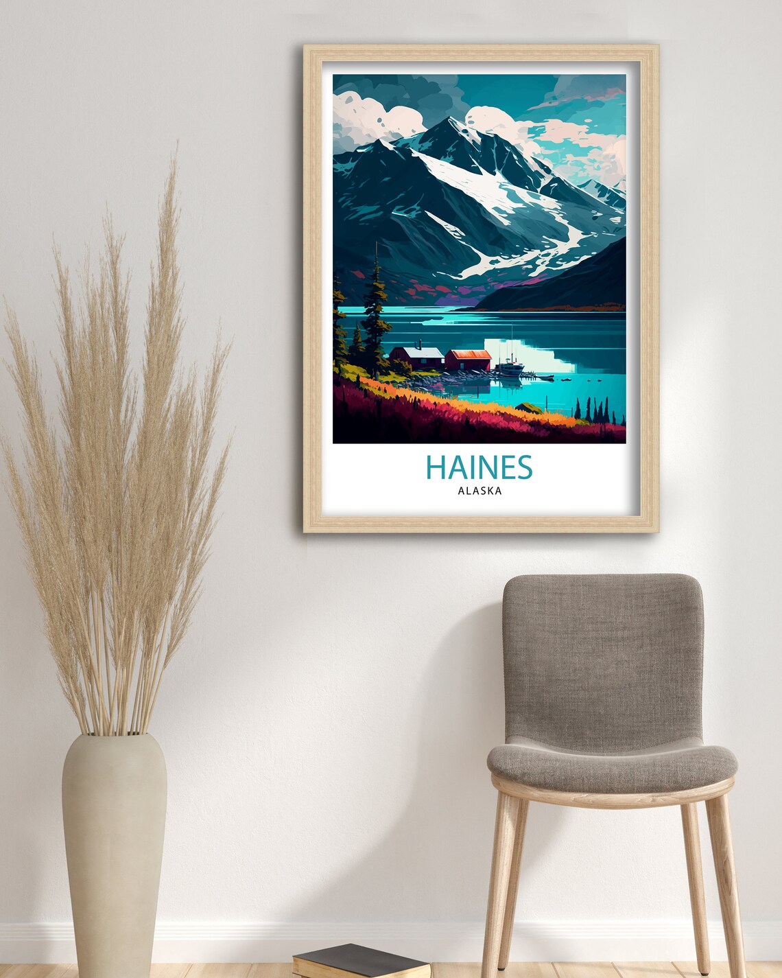 Haines Alaska Glacier Mountain Lake Travel Poster With Cabin Art - Image 3