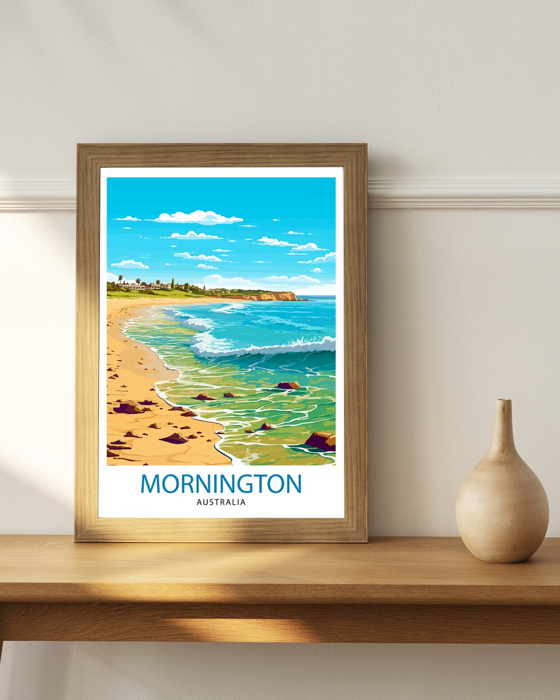 Mornington Australia Sandy Beach Rocky Point Ocean View Poster - Image 2