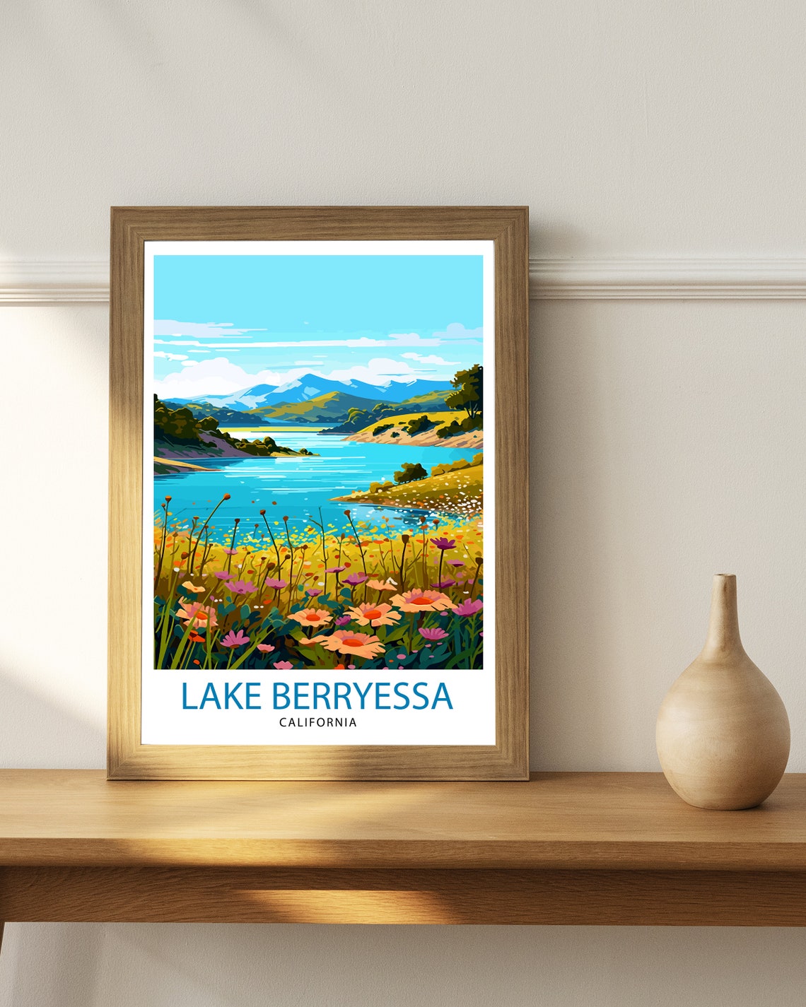 Lake Berryessa Travel Print Berryessa Wall Decor Berryessa Home Living Decor Berryessa California Illustration Travel Poster Gift - Image 3