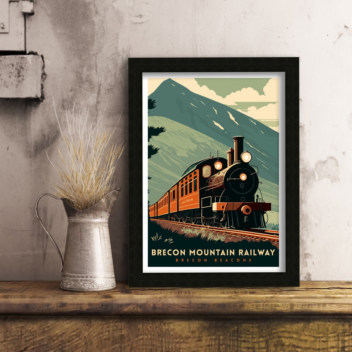 Brecon Mountain Railway Vintage Steam Train Welsh Hills Art Poster - Image 2