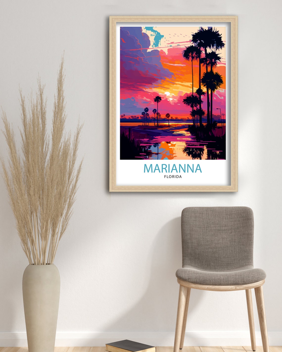 Marianna Florida Palm Trees Sunset Vibrant Nature Travel Poster - Image 3