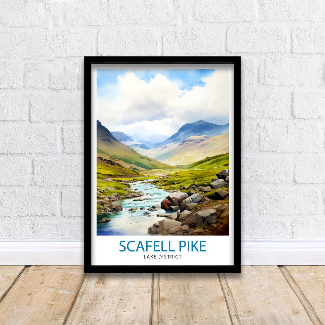 Scafell Pike Lake District Mountain Stream Valley Watercolor Poster - Image 2