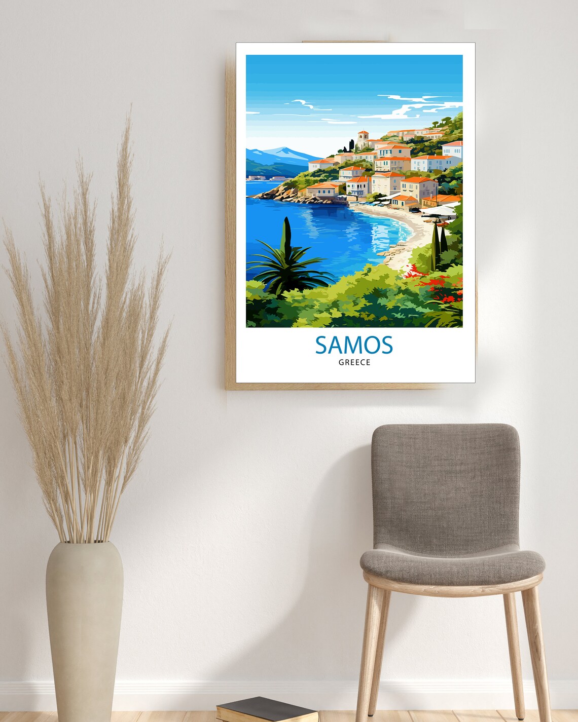 Samos Greece Aegean Island Hillside Town Bay Vintage Travel Poster - Image 3