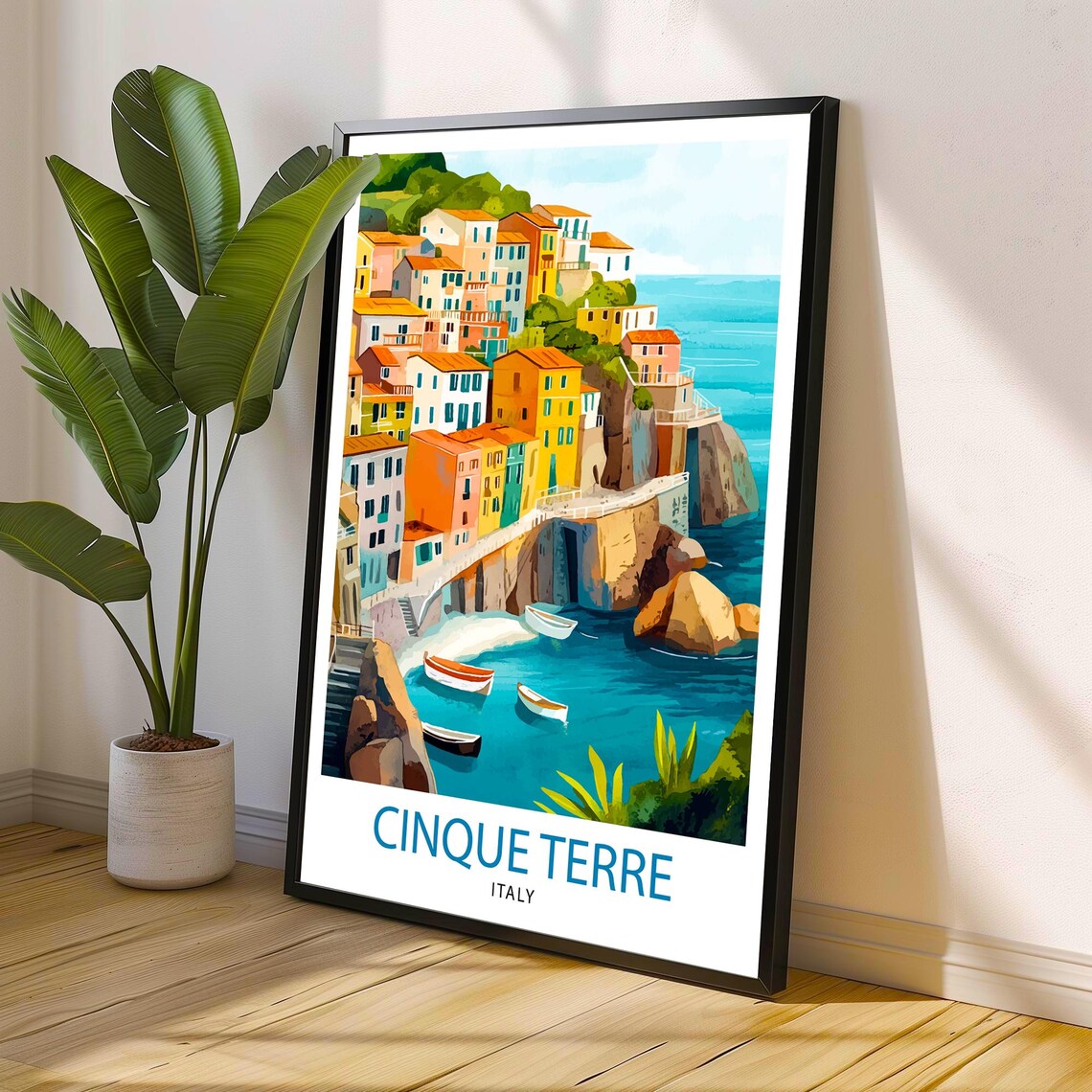 Cinque Terre Italy Colorful Cliffside Village Boats Coast Art Poster - Image 2