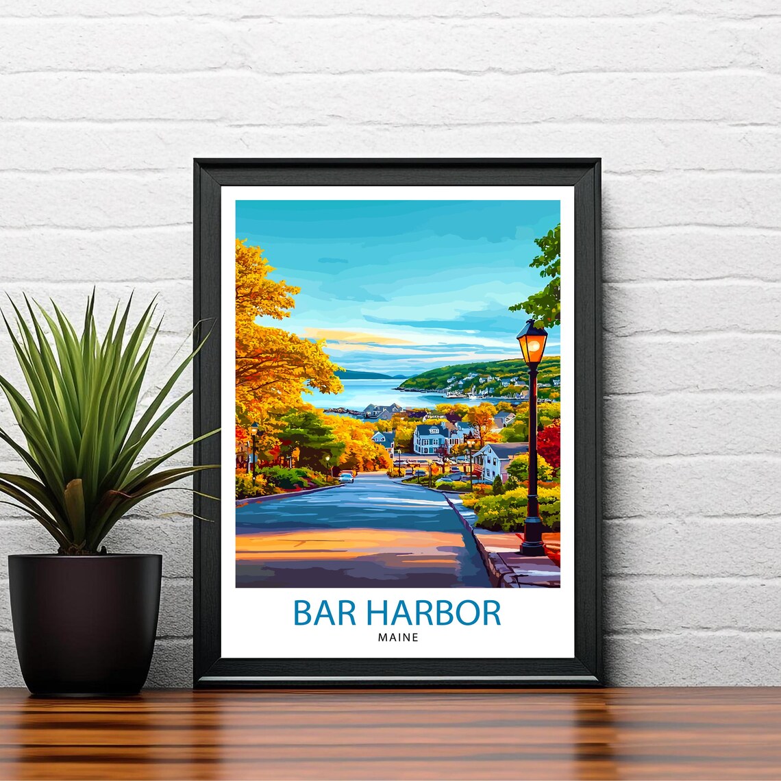 Bar Harbor Maine Autumn Street Harbor View Vintage Travel Poster - Image 2