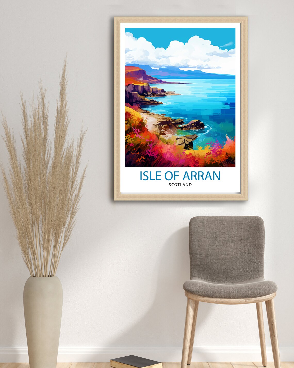 Isle of Arran Scotland Rocky Coastline Heather Sea View Travel Poster - Image 3