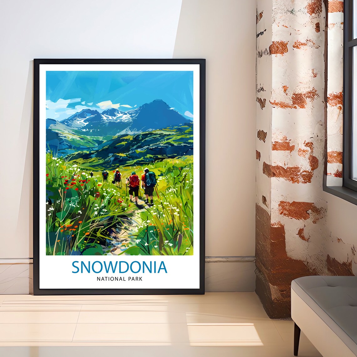 Snowdonia National Park Hikers Wildflower Mountain Trail Travel Poster - Image 3