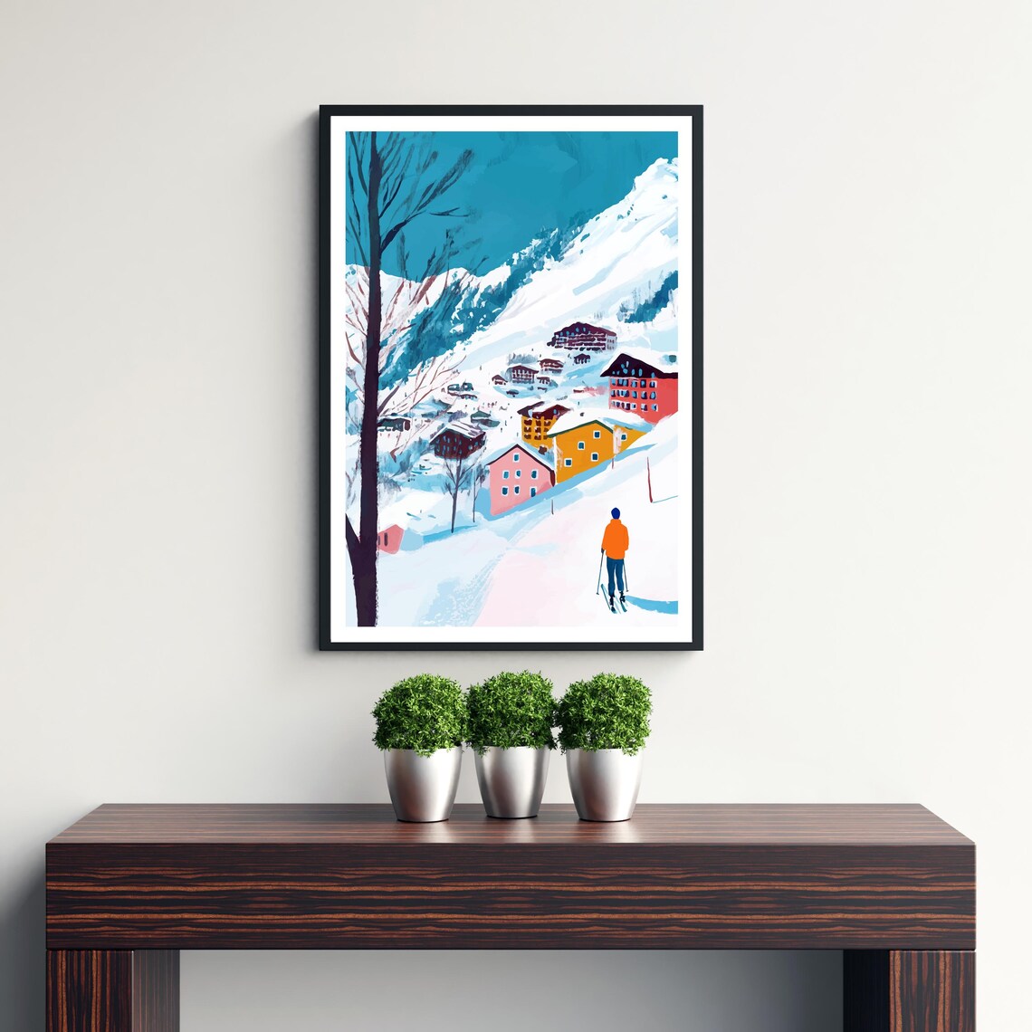 Zermatt Switzerland Snowy Alpine Village Skier Winter Art Poster - Image 3