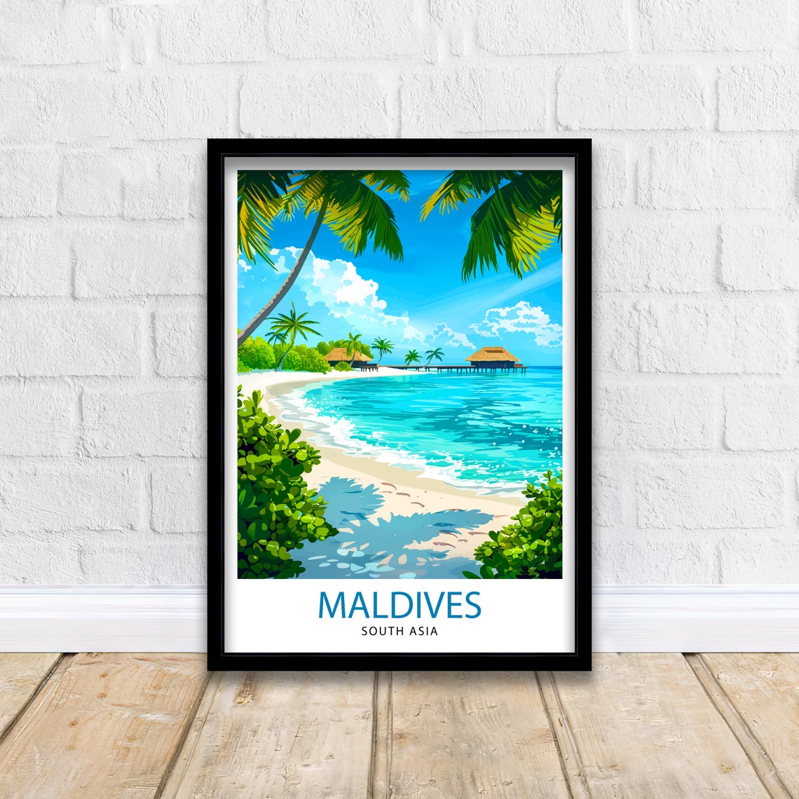 Maldives Tropical Beach Travel Poster Turquoise Lagoon Palm Art