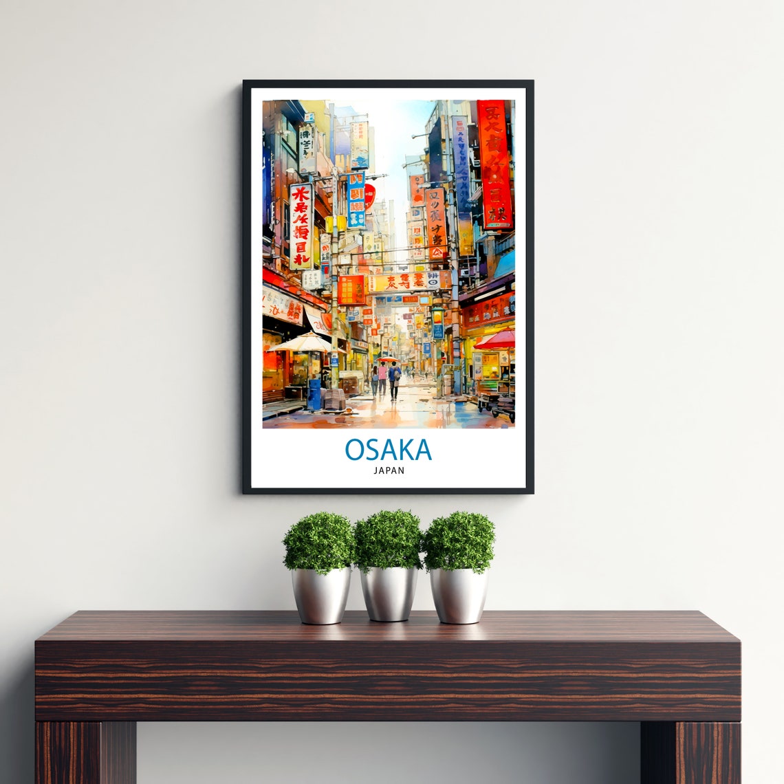 Osaka Japan Vibrant City Street with Neon Signs Travel Poster - Image 3