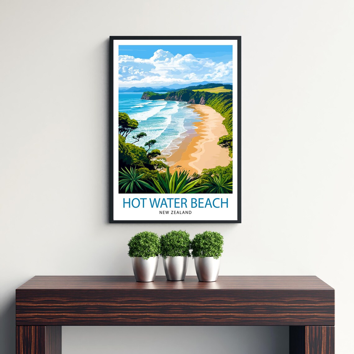 Hot Water Beach New Zealand Golden Sand Coastal Travel Poster - Image 3