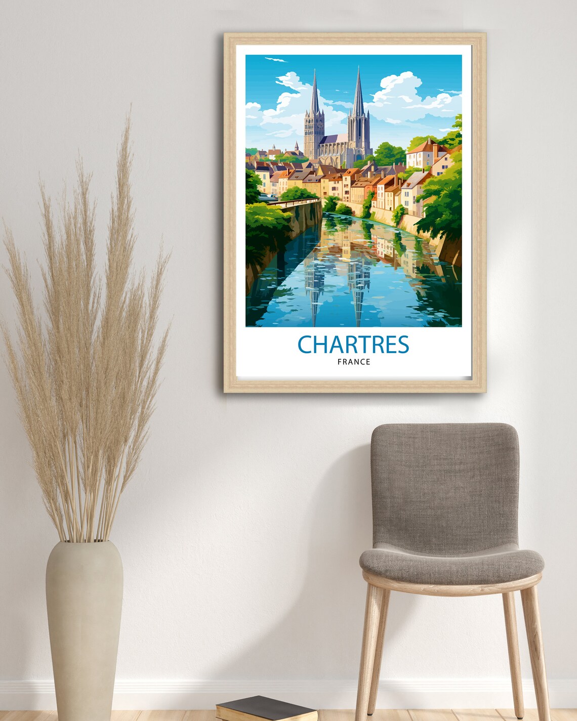 Chartres France Cathedral Riverside Old Town Travel Art Poster - Image 3