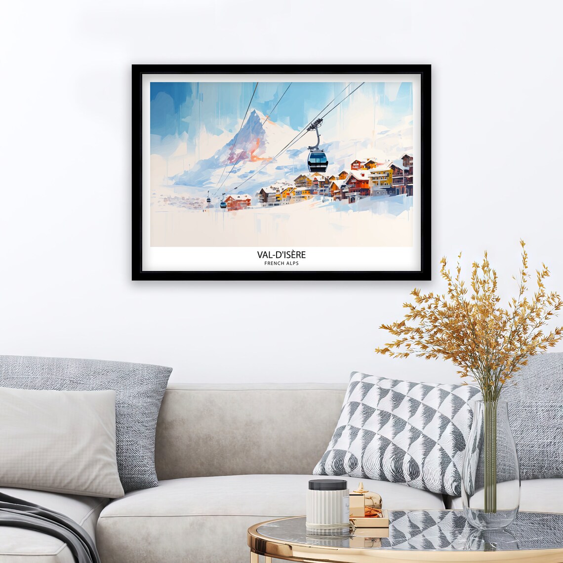 Val dIsere French Alps Ski Village Gondola Winter View Poster - Image 2
