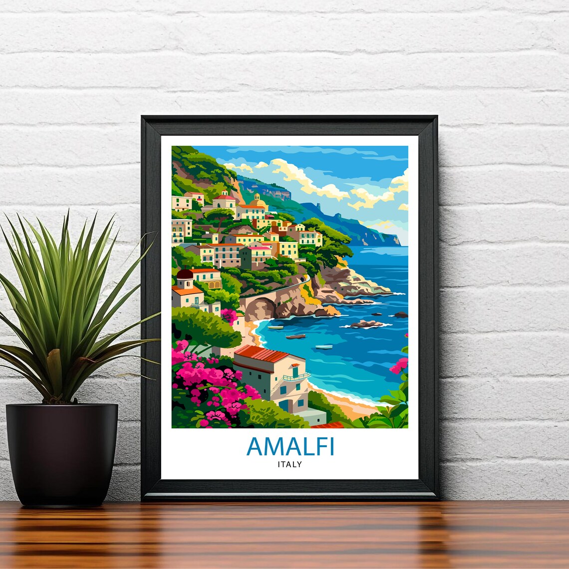 Amalfi Italy Coastal Town Cliffs Turquoise Sea Travel Poster - Image 2