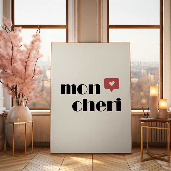 Mon Cheri Art Print Poster Trendy Retro Print Cheri Art Illustration Decor French Cherry Art Mon Chri Poster Ma Cherie Print