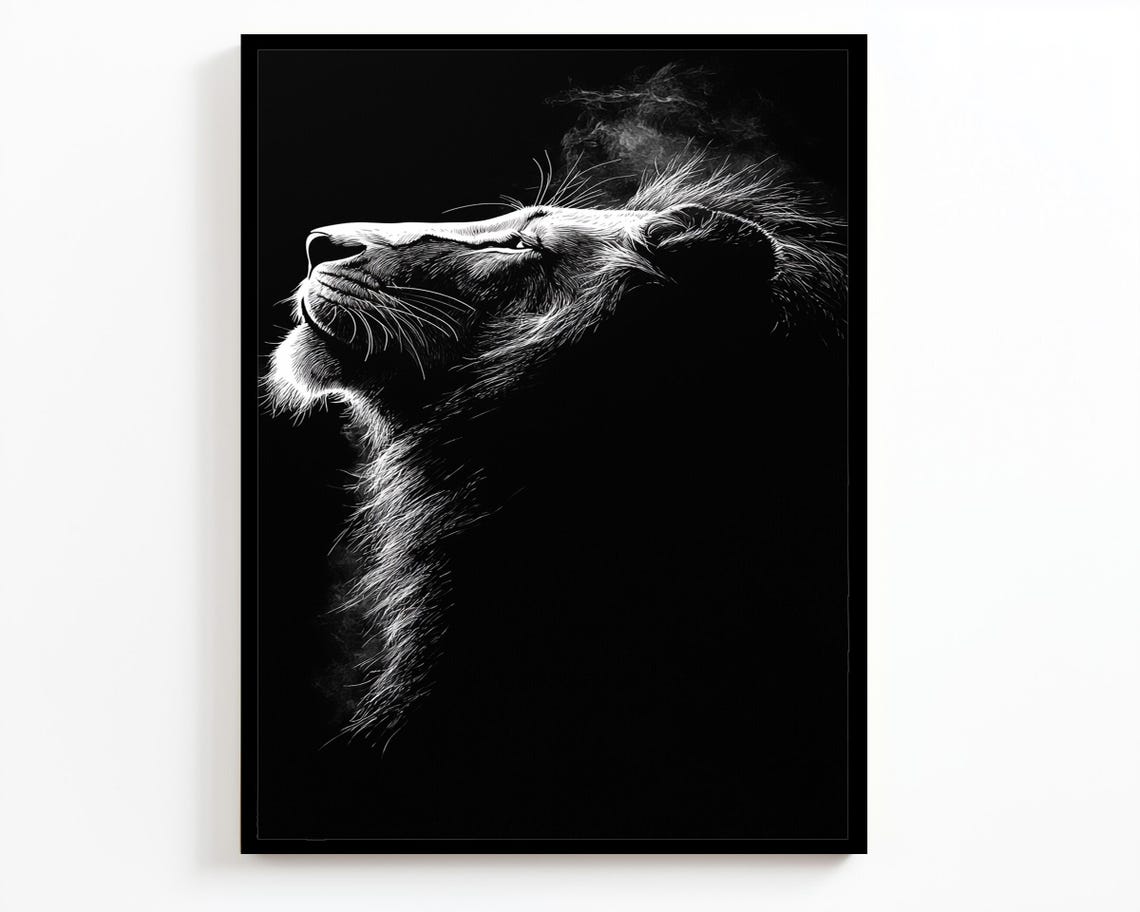 Black And White Lion Head Raised Dramatic Monochrome Modern Wall Art - Image 4