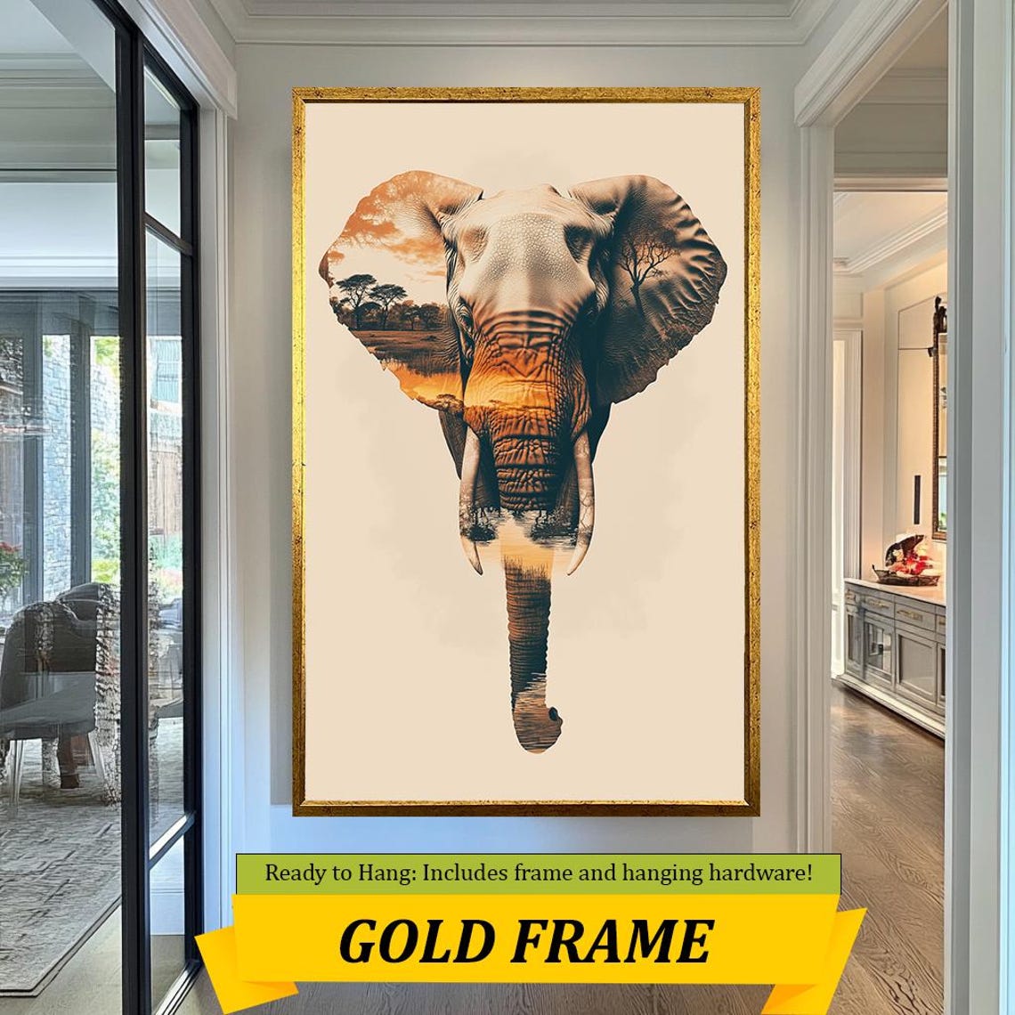 Elephant Double Exposure African Savanna Sunset Wildlife Poster - Image 5