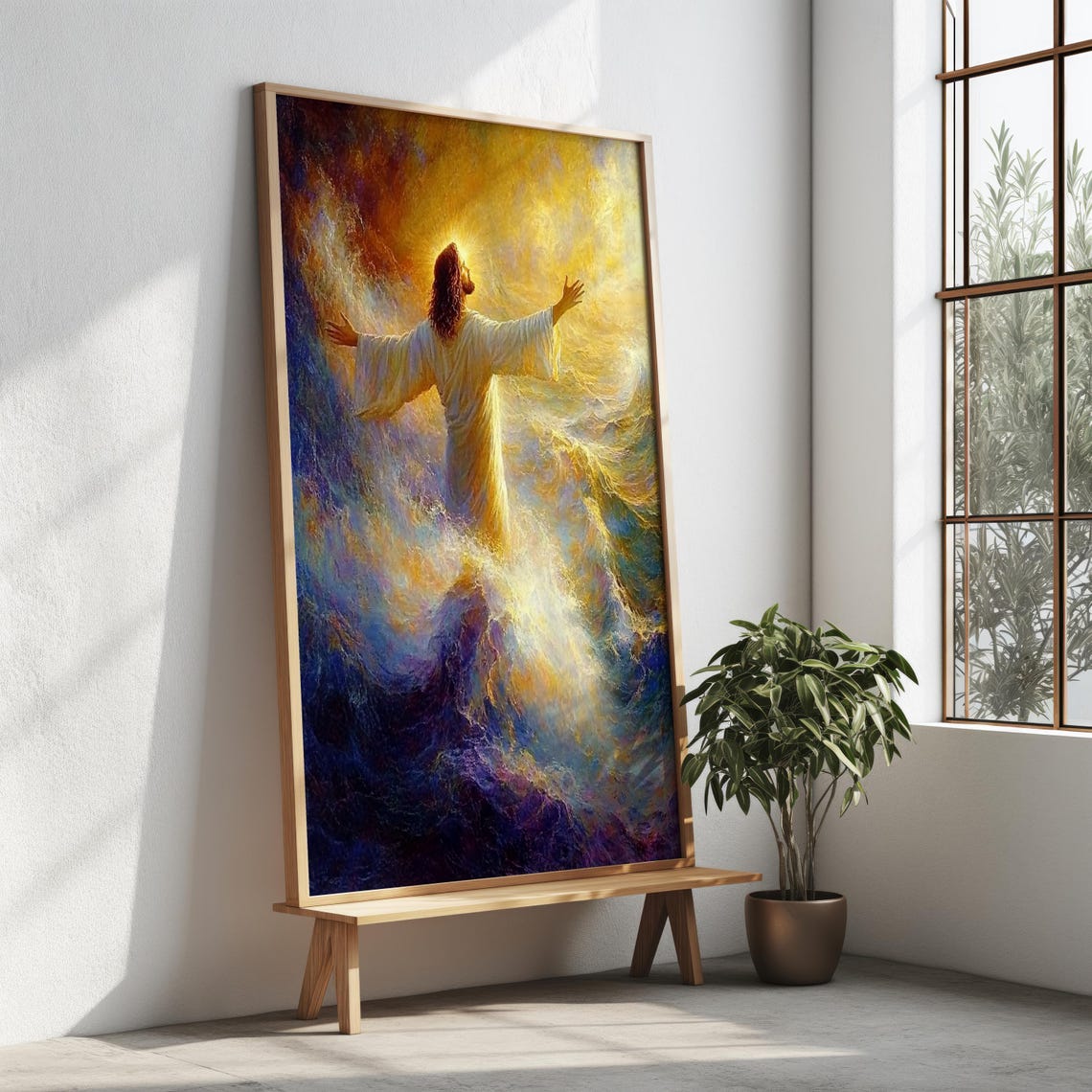 Jesus Walking On Water Colorful Waves Biblical Miracle Art Print - Image 5