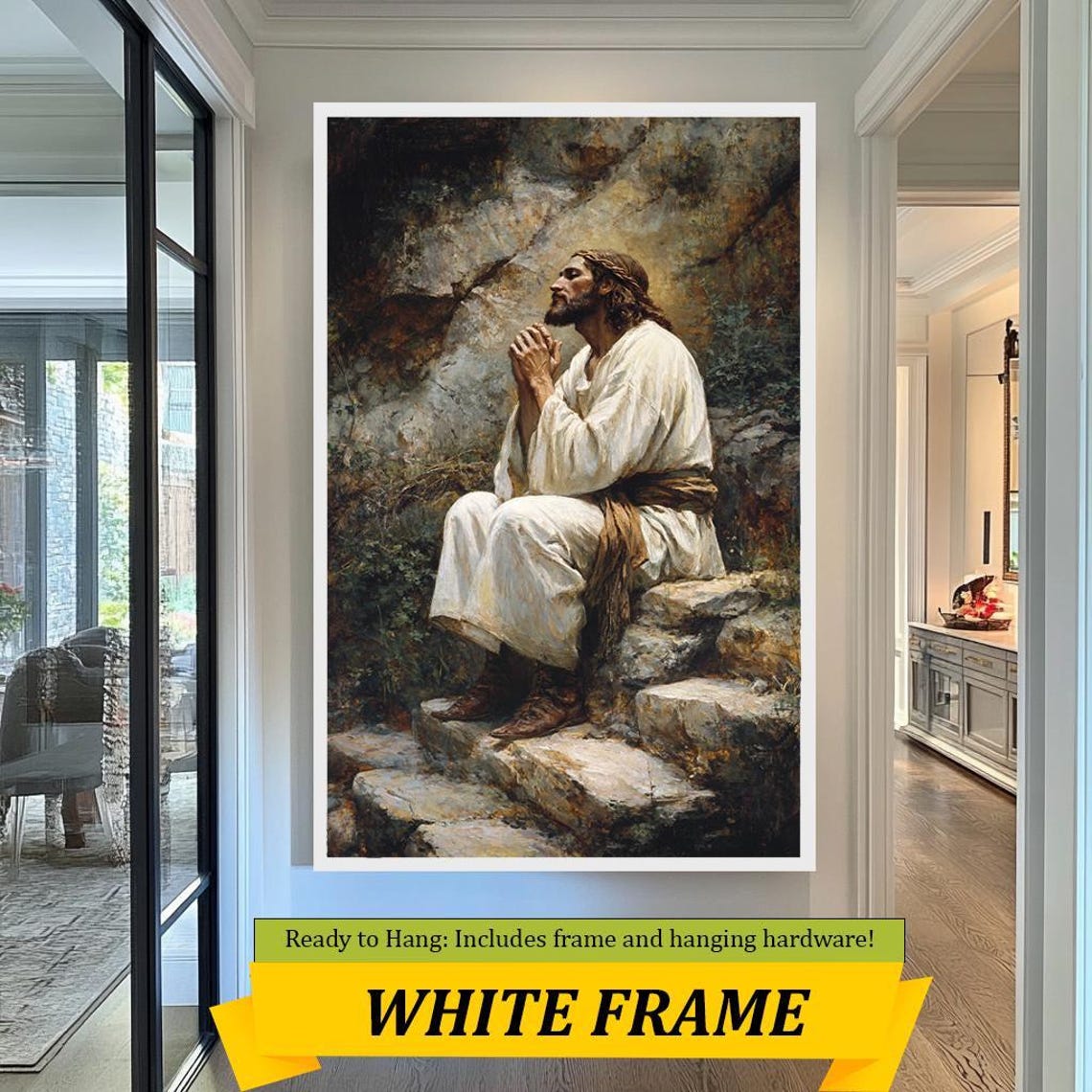 Jesus Praying In Gethsemane Kneeling On Rocky Steps Classic Art Poster - Image 2