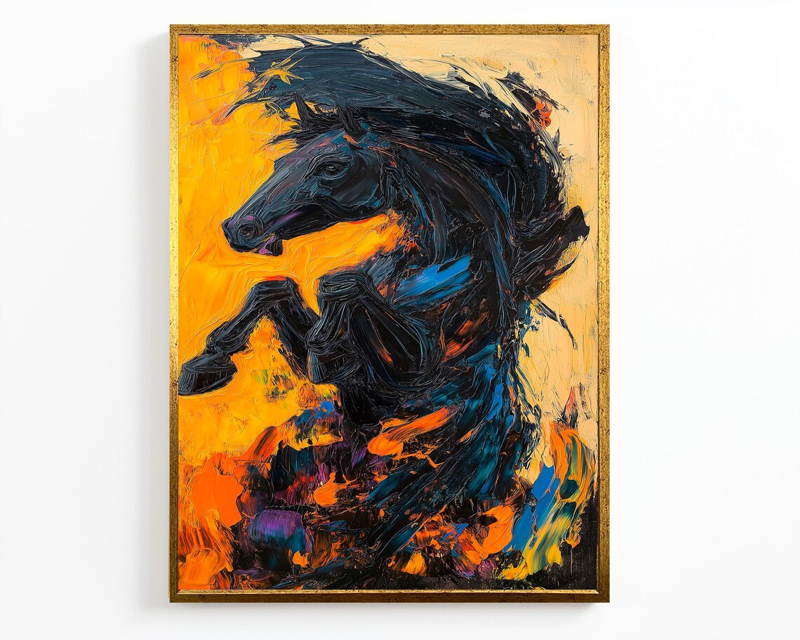 Bold Black Stallion, Vibrant Abstract Decor - Image 4