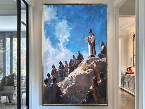 Sermon On The Mount Jesus Teaching Disciples Rocky Hill Blue Sky Poster