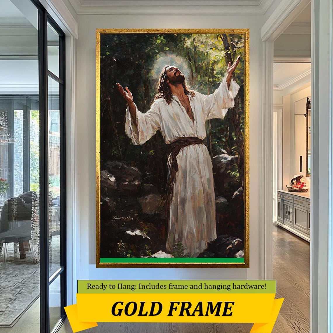Jesus Praising With Raised Arms Forest Light Spiritual Worship Poster - Image 5