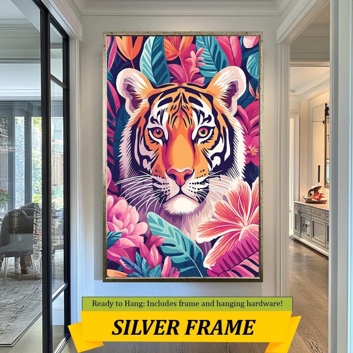 Colorful Tiger Face Tropical Foliage Exotic Jungle Wildlife Art Poster - Image 4