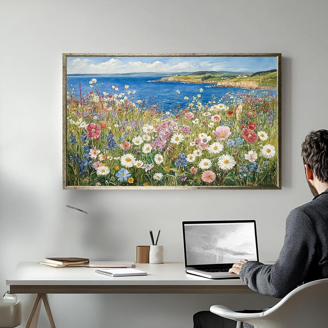 Coastal Wildflower Meadow Ocean Cliffs Colorful Landscape Poster - Image 5