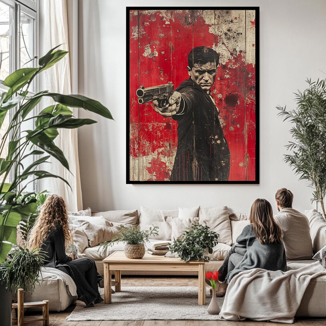 Grunge Action Hero Gun Red Distressed Vintage Movie Style Poster - Image 3