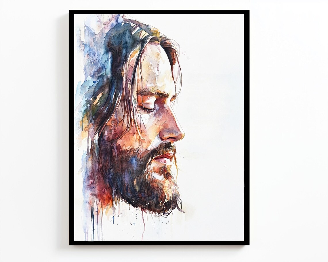 Jesus Christ Watercolor Side Profile Portrait Serene Spiritual Art Poster - Image 4