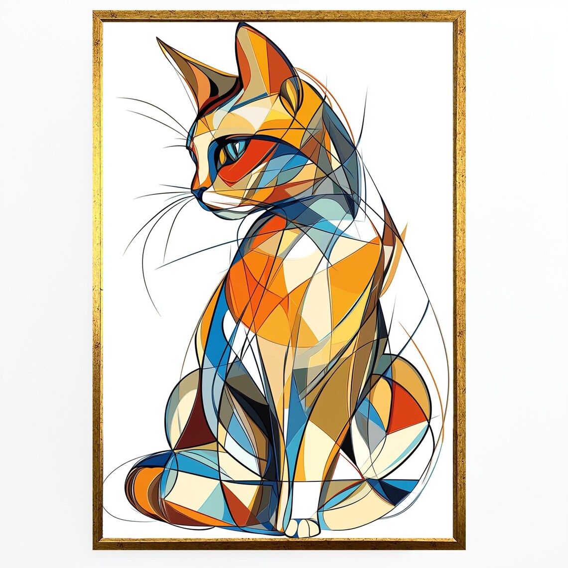 Colorful Geometric Cat Cubist Line Art Modern Feline Wall Poster - Image 4