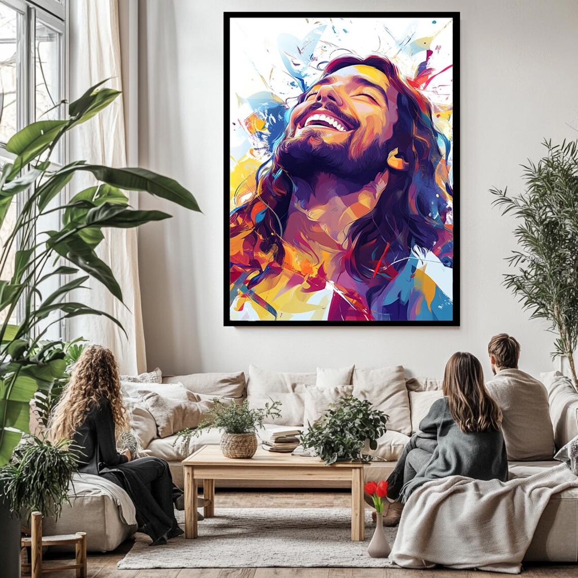Jesus Laughing Joyfully Colorful Abstract Expressionist Portrait Poster - Image 3