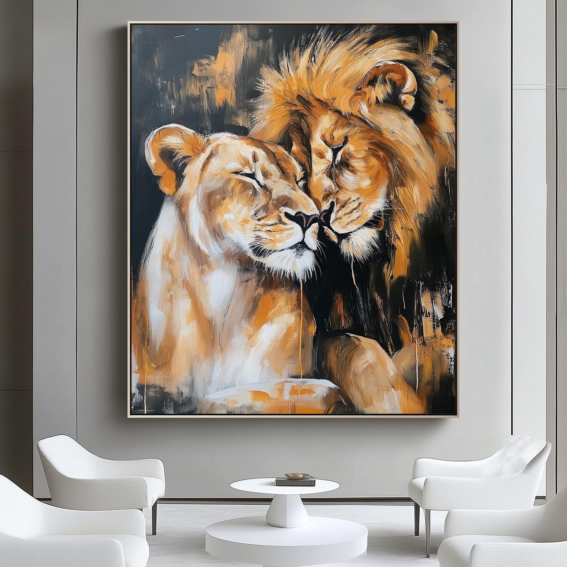 Lion And Lioness Romantic Couple Art Print - Image 3
