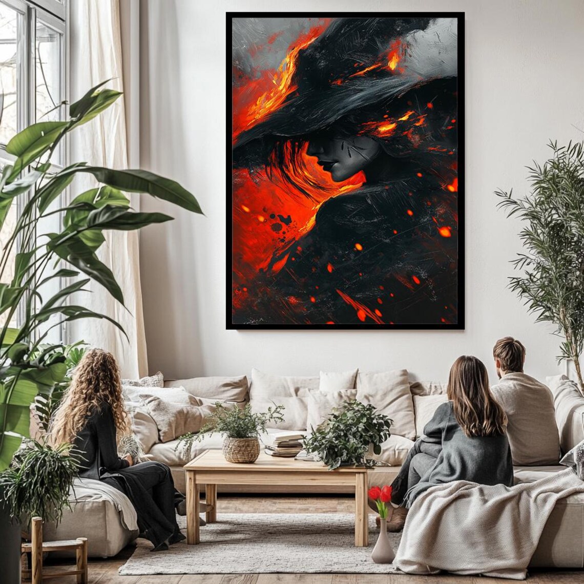 Fiery Woman Abstract, Bold Red Black Design - Image 3