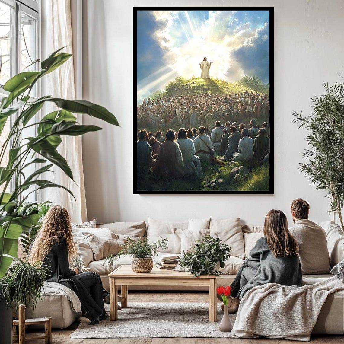 Sermon On The Mount Jesus Preaching To Crowd Heavenly Light Poster - Image 3