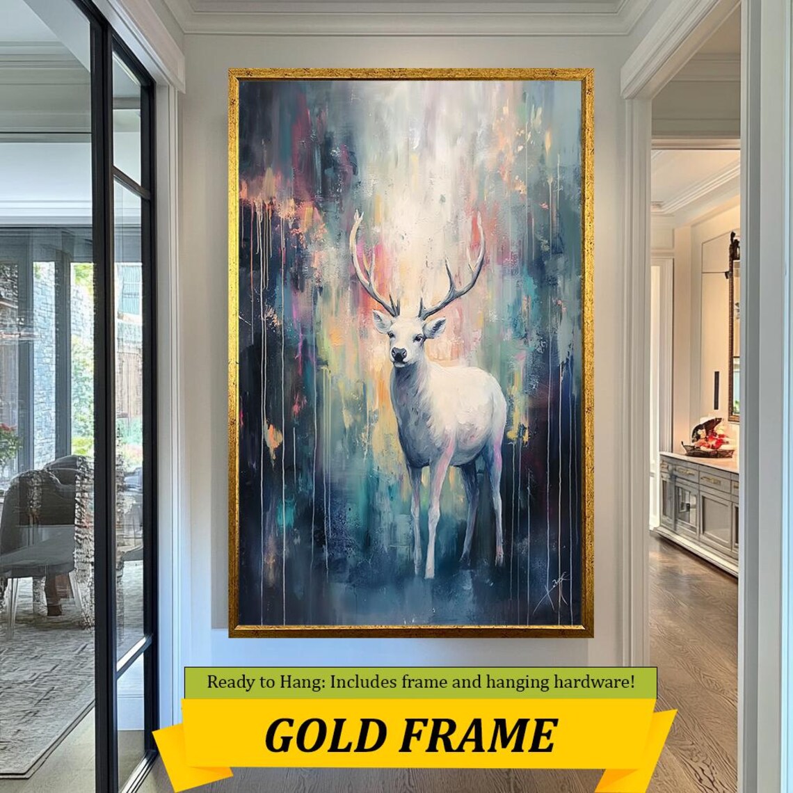 White Stag Deer Abstract Forest Antlers Ethereal Wildlife Art Wall Poster - Image 5